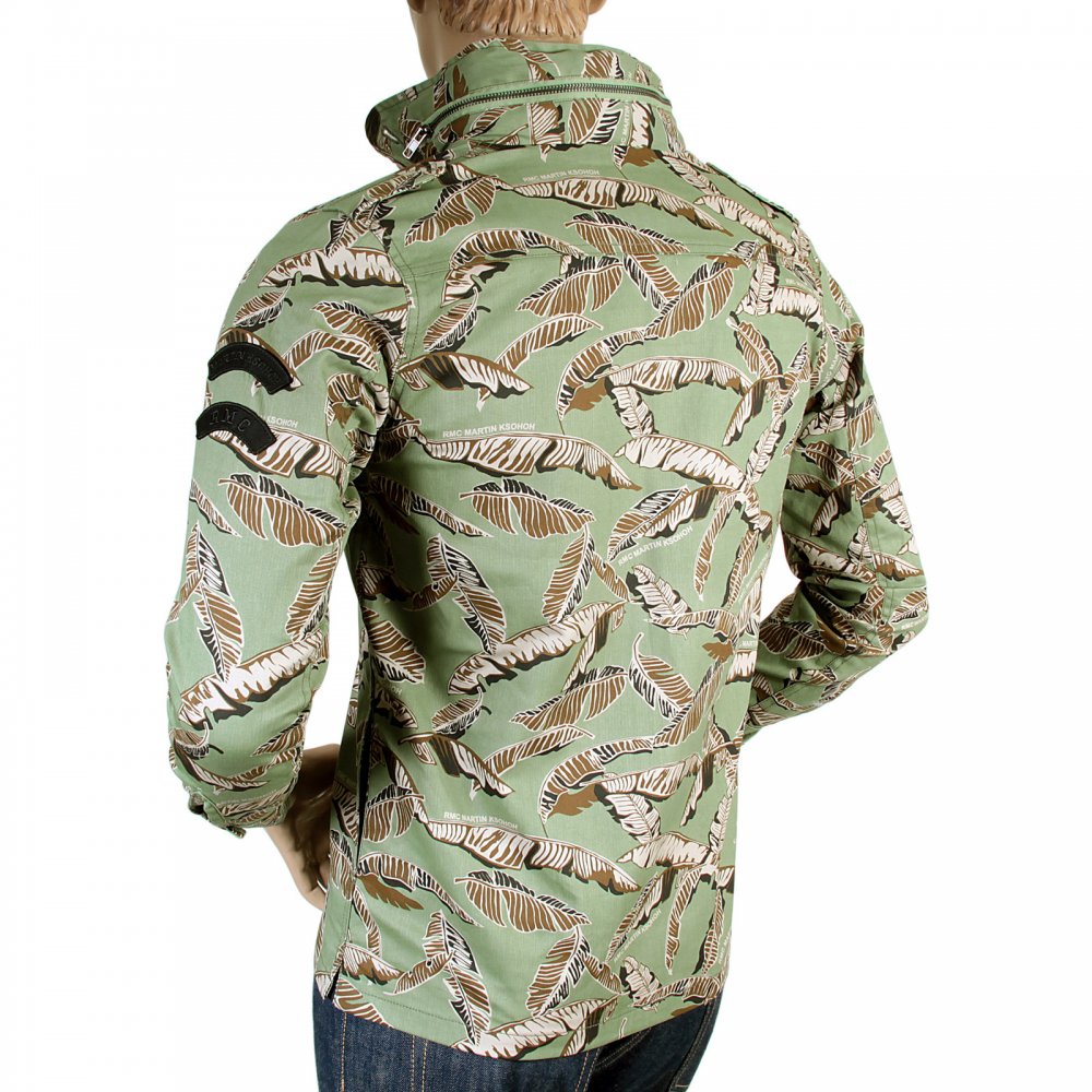 Camo Green Button up Regular Fit Hooded Cotton Field Jacket