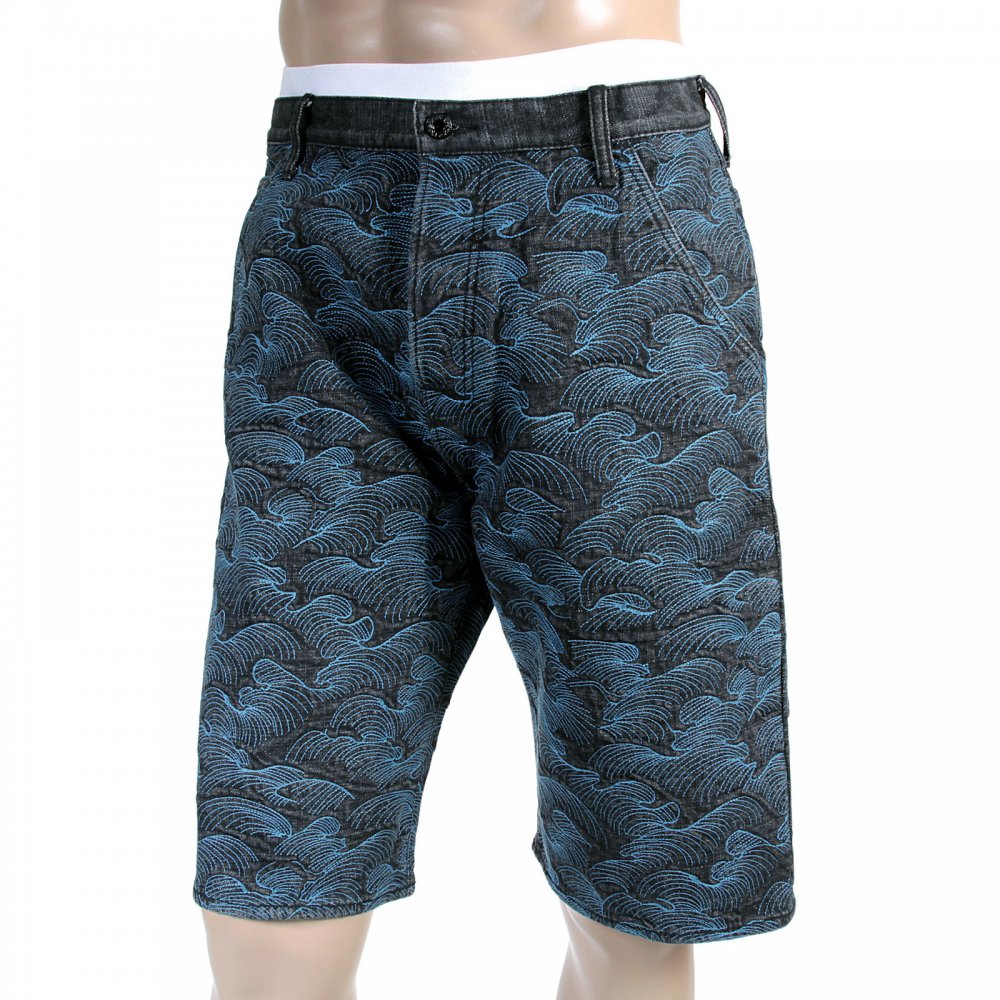 Black Denim Shorts with Blue Embroidered Black Denim Shorts for Men