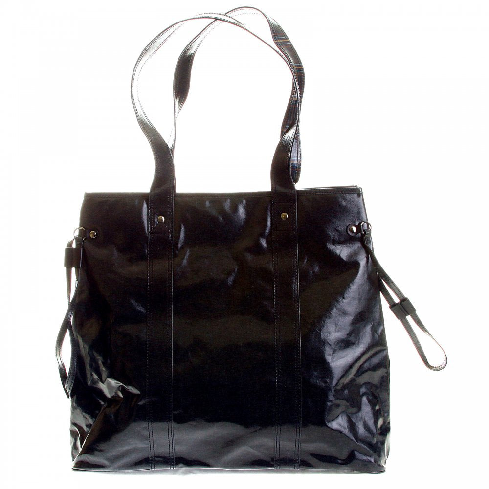 Unisex Coated Denim with Laminated Tartan Lining Shopper Bag