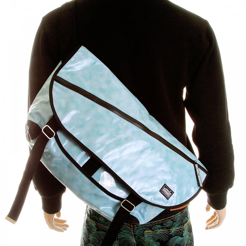 Mens Unisex Aqua Blue PVC Coated Canvas Shoulder Cyclist Fashion Bag
