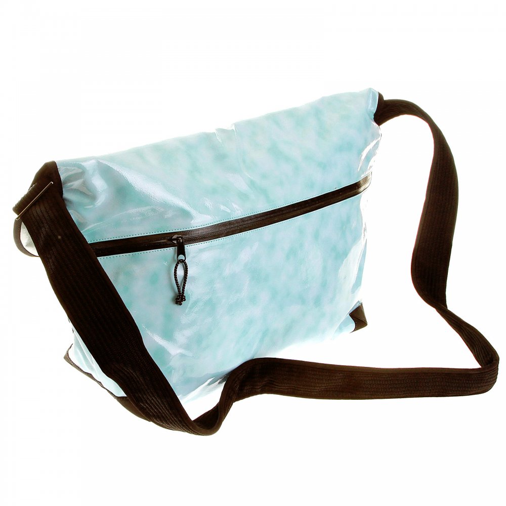 Mens Unisex Aqua Blue PVC Coated Canvas Shoulder Cyclist Fashion Bag