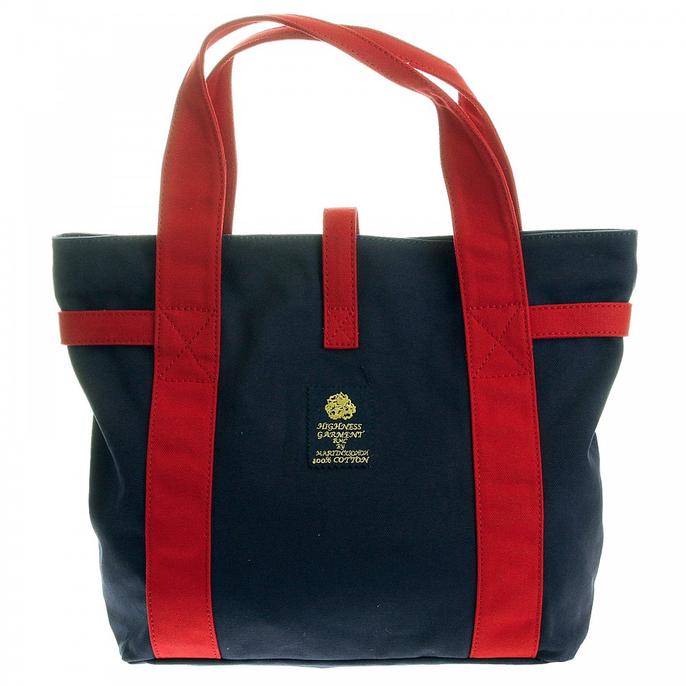 Unisex Navy Canvas with Red Canvas Handles and Trim Hand Carry Bag