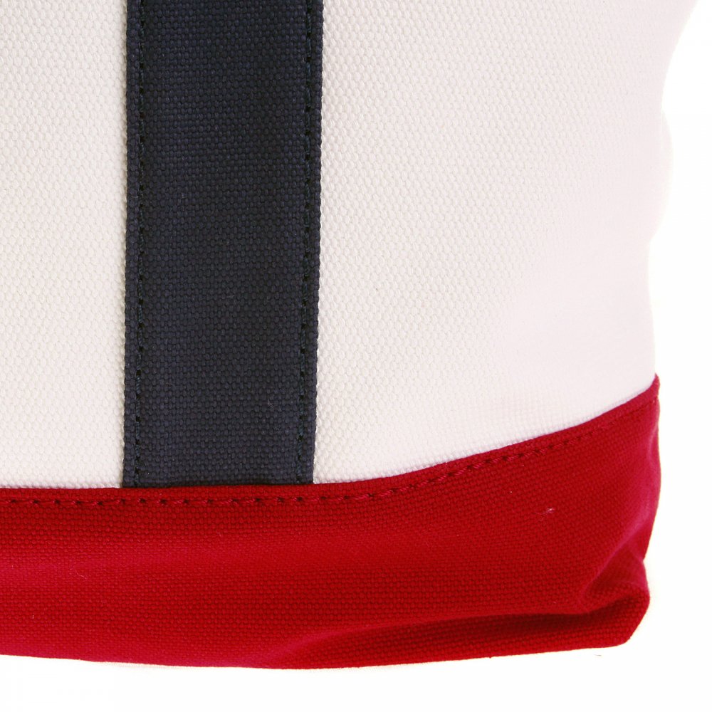 Unisex White Canvas with Red Canvas Base and Navy Canvas Handles Shopper Bag
