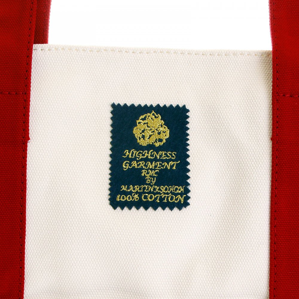 Unisex White Canvas with Navy Canvas Base and Red Canvas Handles Shopper Bag