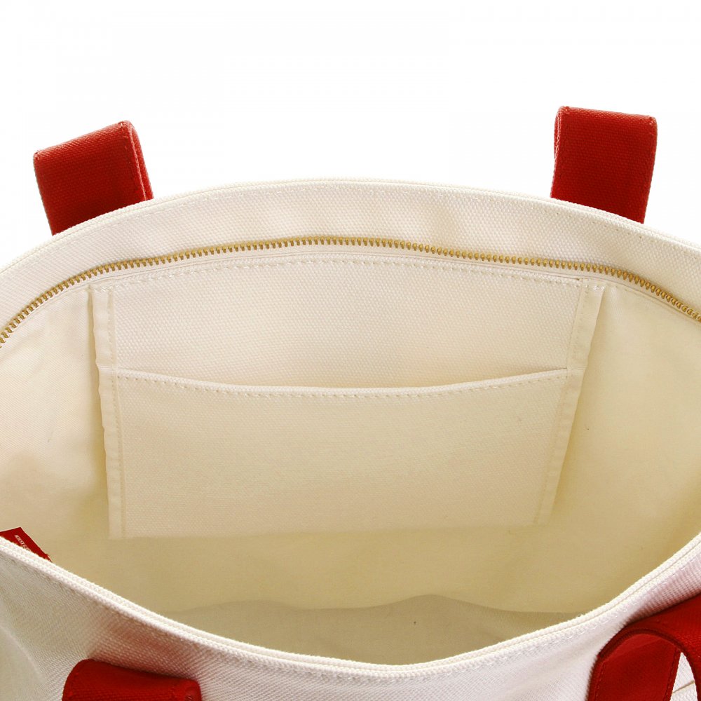 Unisex White Canvas with Navy Canvas Base and Red Canvas Handles Shopper Bag