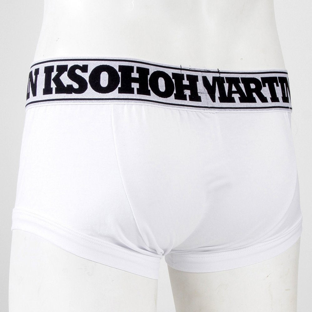 Mens White Stretch Cotton Trunks with Tsunami Waves Design