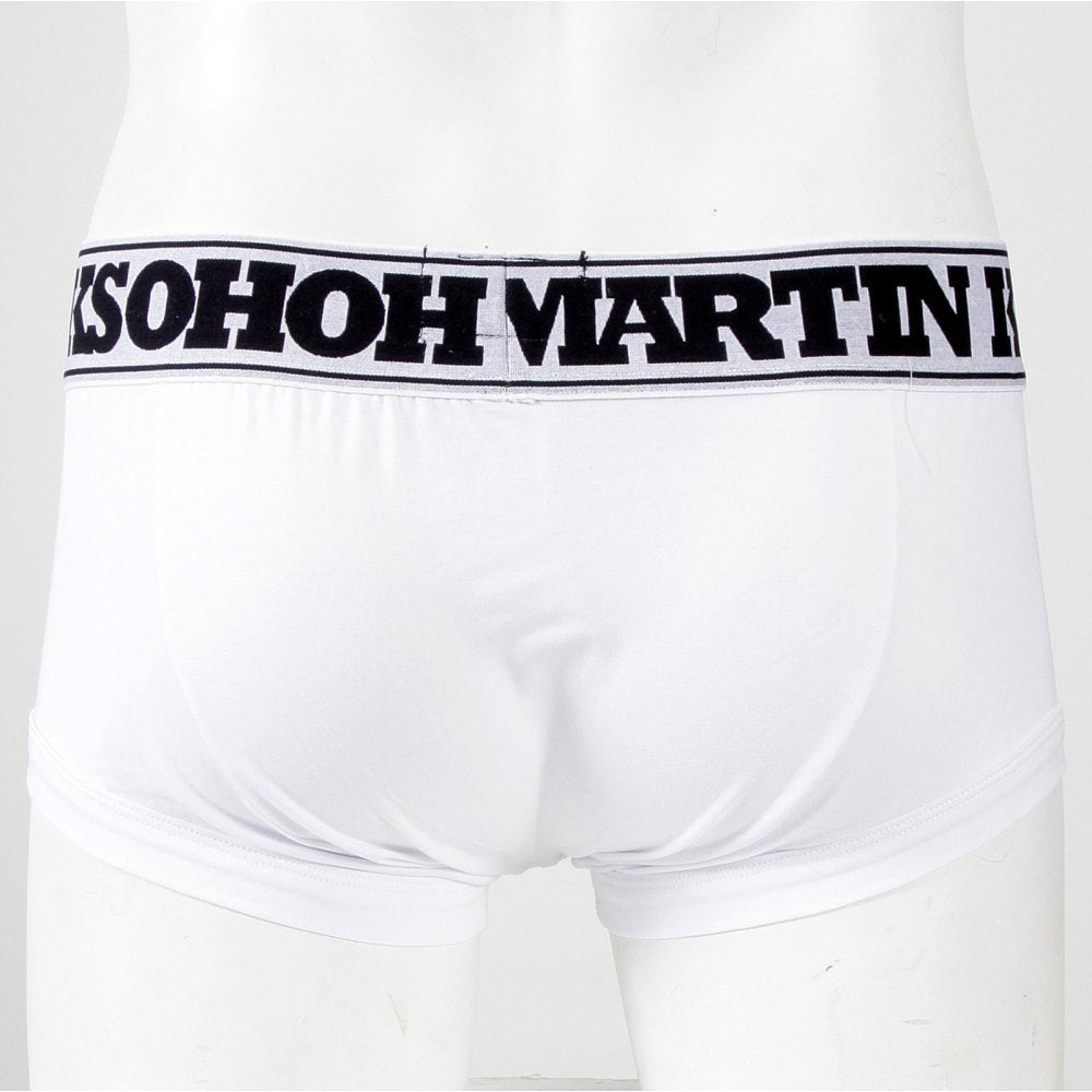 Mens White Stretch Cotton Trunks with Tsunami Waves Design