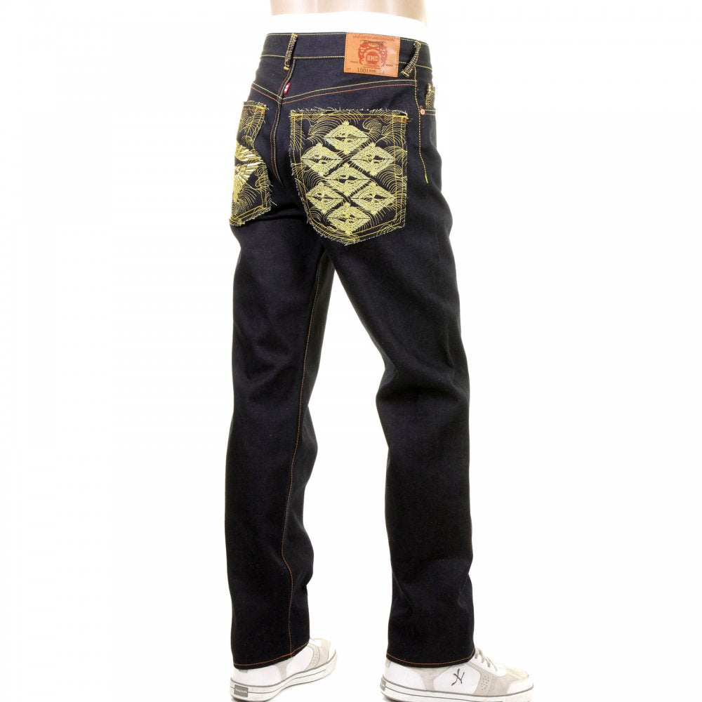 Mens Slim Fit Dark Indigo Raw Jeans with Selvedge Denim