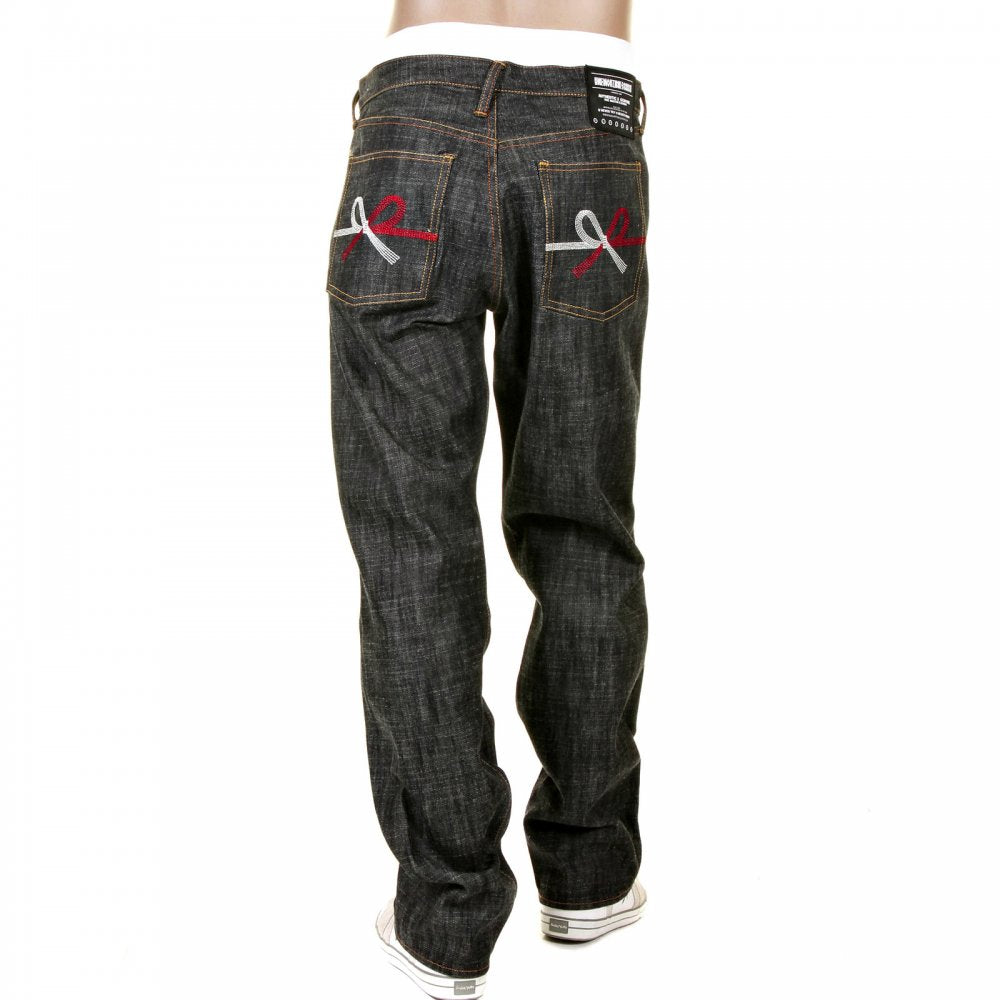 Mens Black Selvedge Raw Denim Jeans with Super Exclusive Design