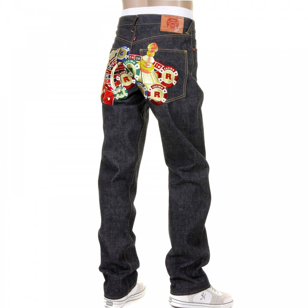 Mens Super Exclusive Design Indigo Raw Denim Jeans with Slim Fit