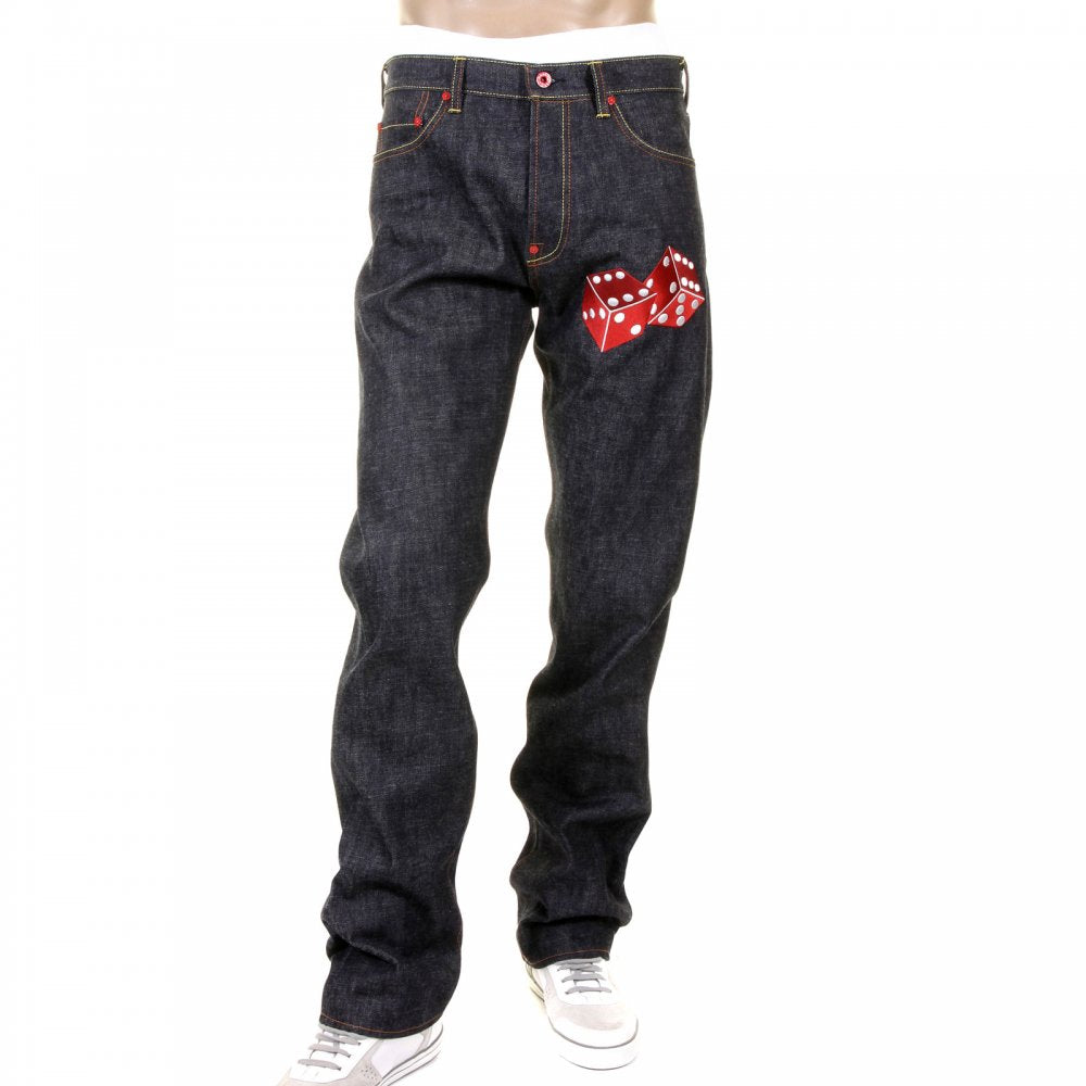 Mens Super Exclusive Design Indigo Raw Denim Jeans with Slim Fit