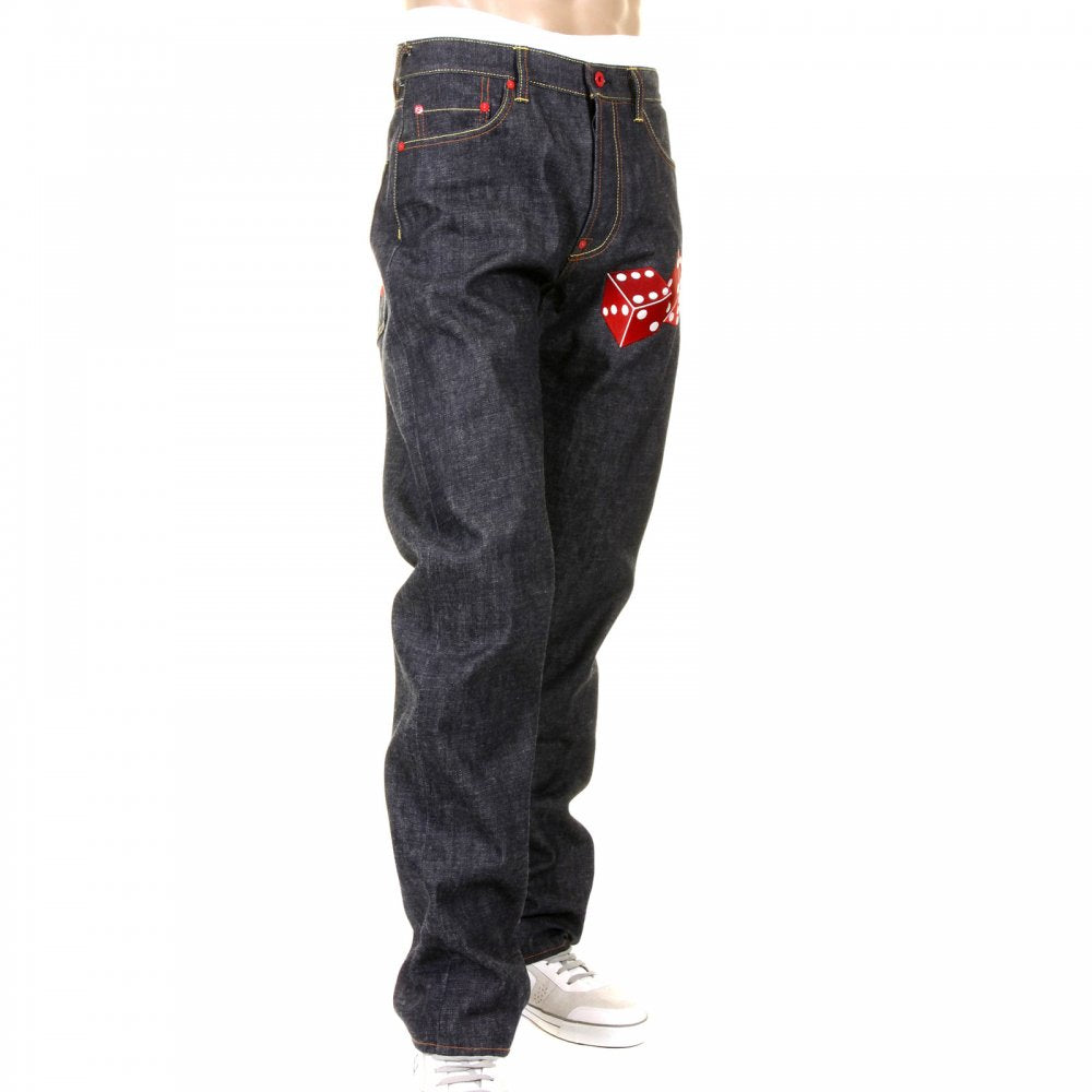 Mens Super Exclusive Design Indigo Raw Denim Jeans with Slim Fit