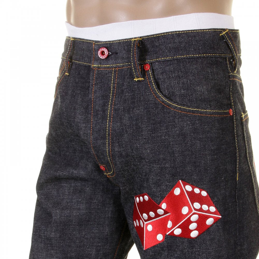 Mens Super Exclusive Design Indigo Raw Denim Jeans with Slim Fit