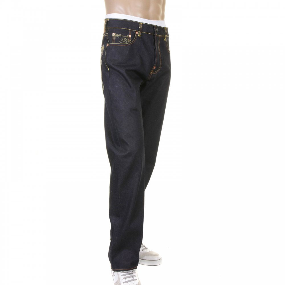 Mens Selvedge Dark Indigo Raw Denim Jeans