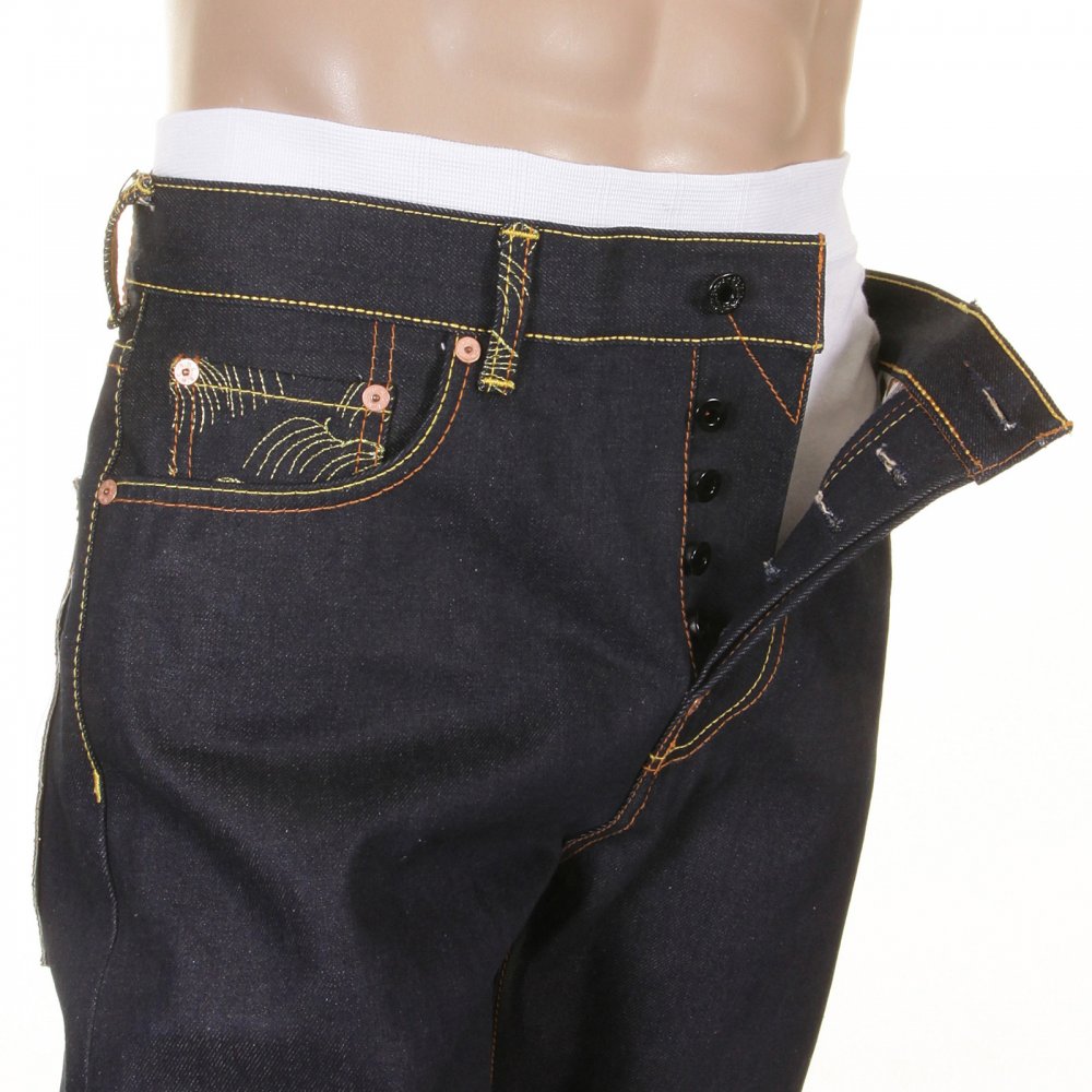 Mens Selvedge Dark Indigo Raw Denim Jeans