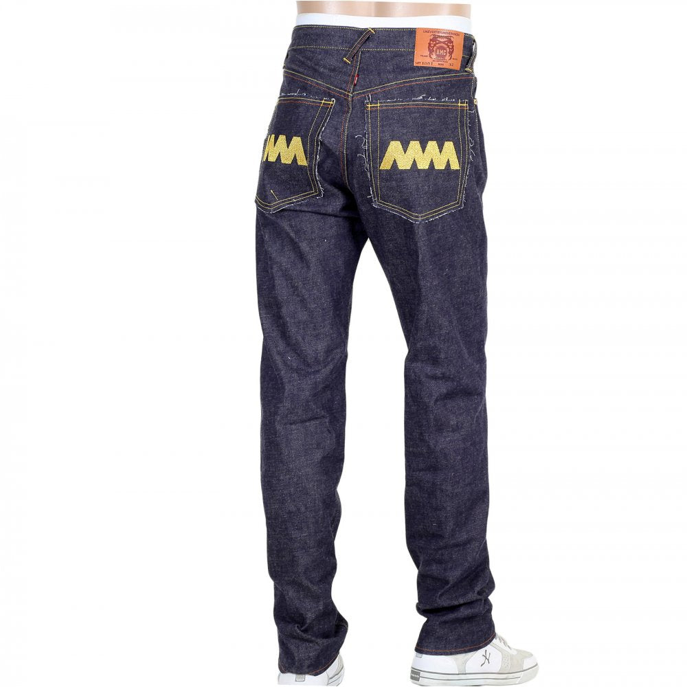 4A Version 1 Indigo Raw Japanese Selvedge Denim Jeans with Gold Embroidery