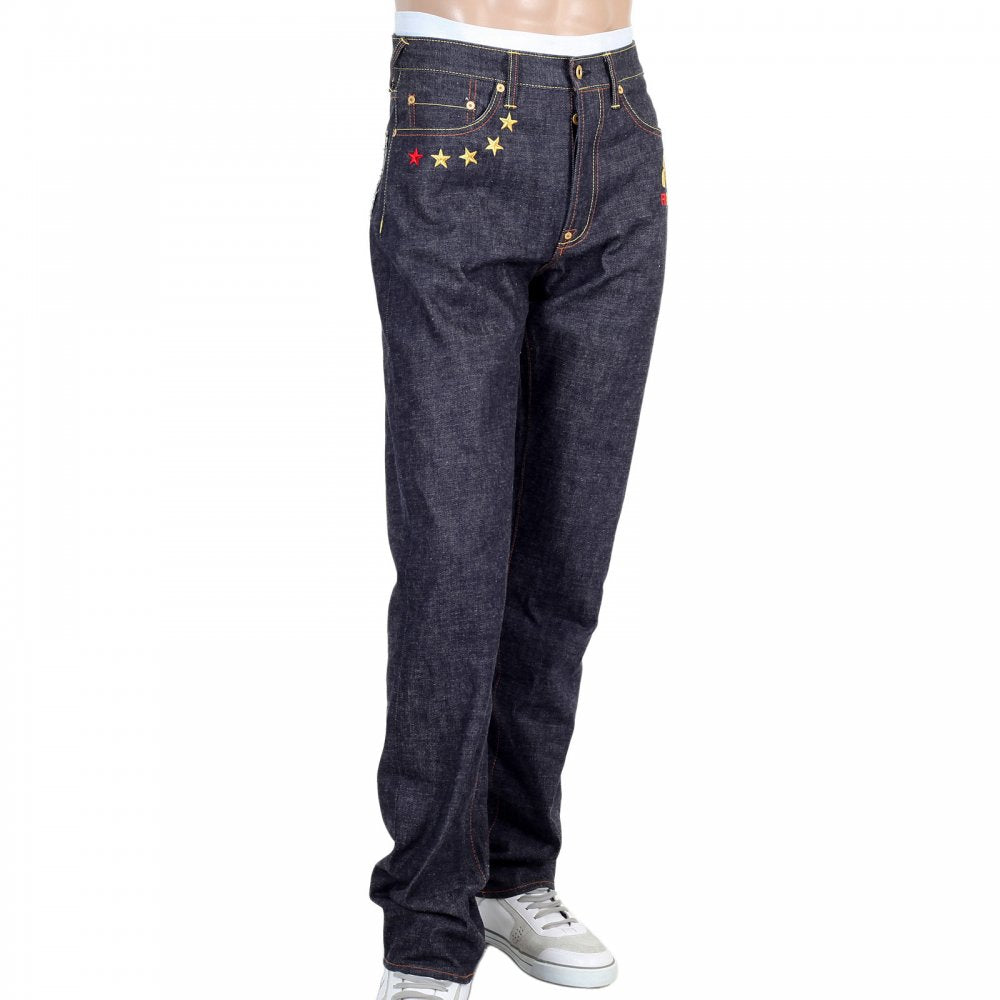 4A Version 1 Indigo Raw Japanese Selvedge Denim Jeans with Gold Embroidery