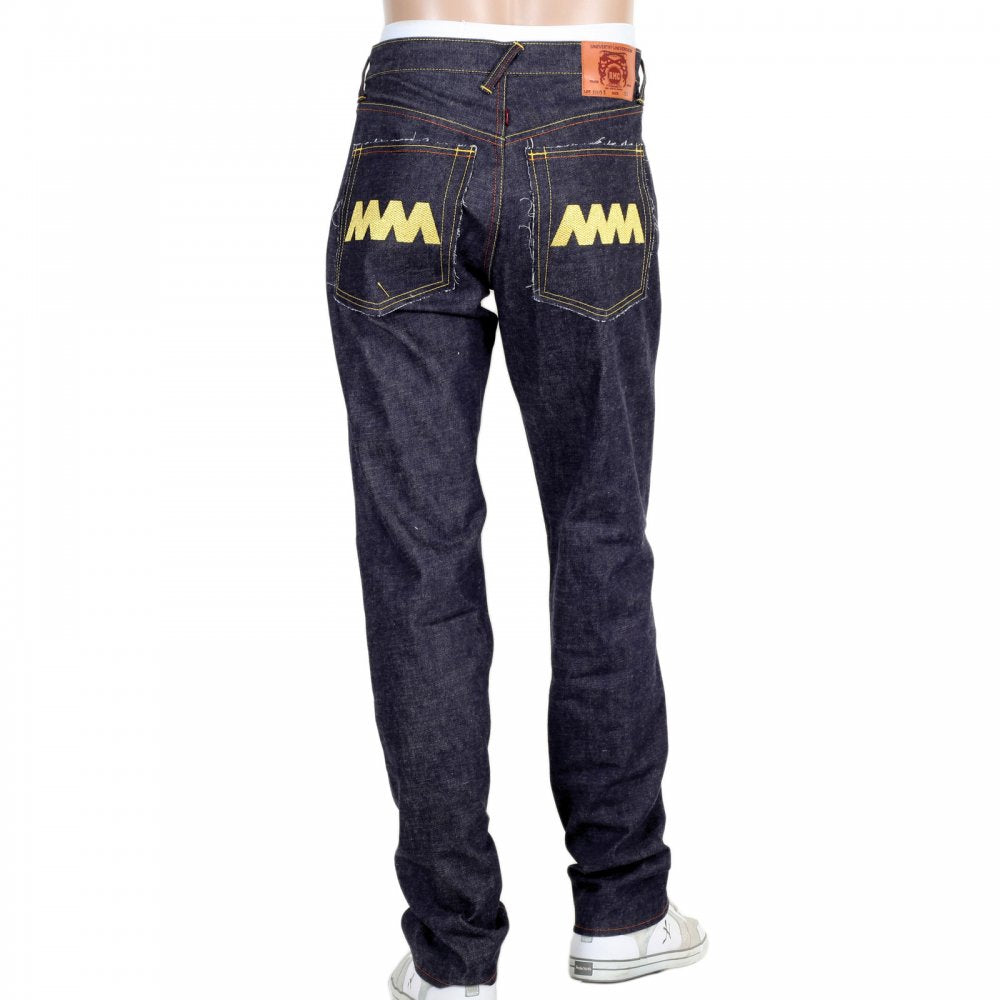 4A Version 1 Indigo Raw Japanese Selvedge Denim Jeans with Gold Embroidery