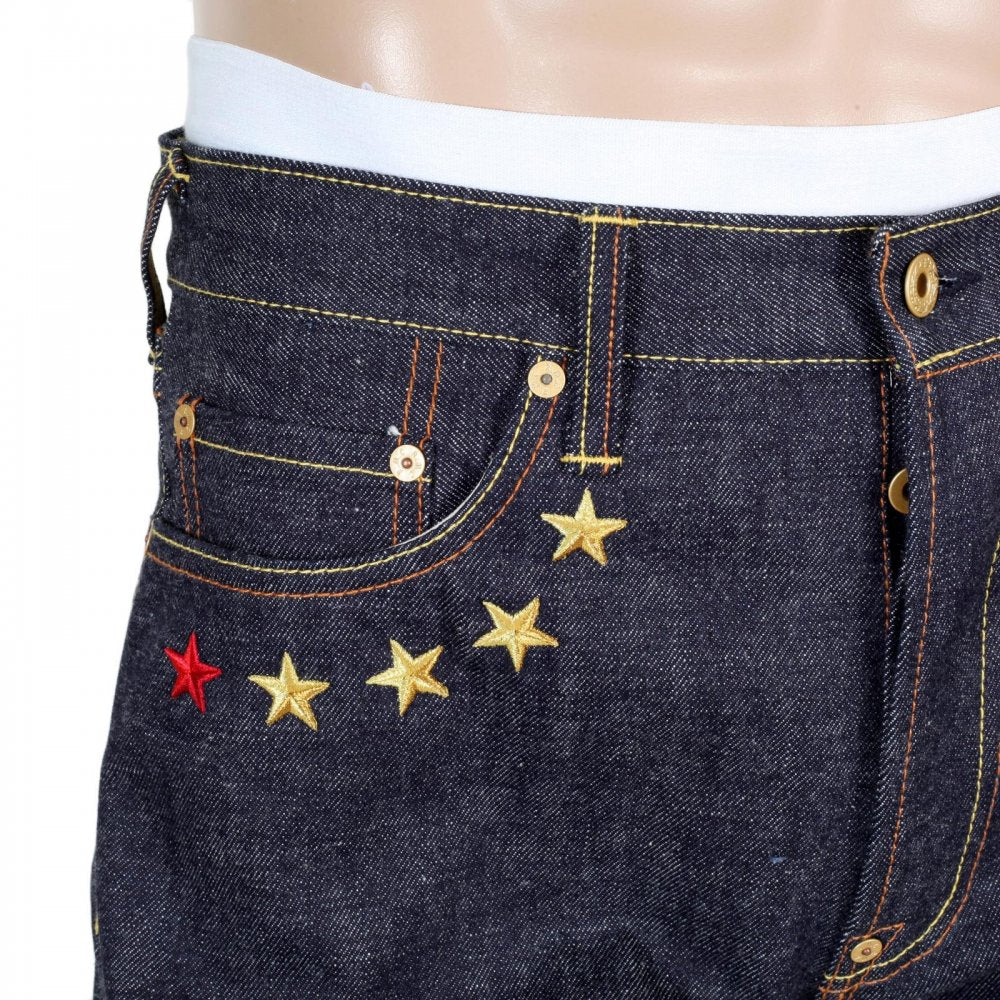 4A Version 1 Indigo Raw Japanese Selvedge Denim Jeans with Gold Embroidery