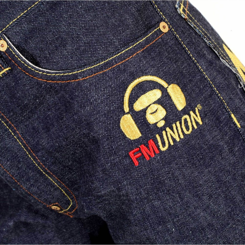 4A Version 1 Indigo Raw Japanese Selvedge Denim Jeans with Gold Embroidery