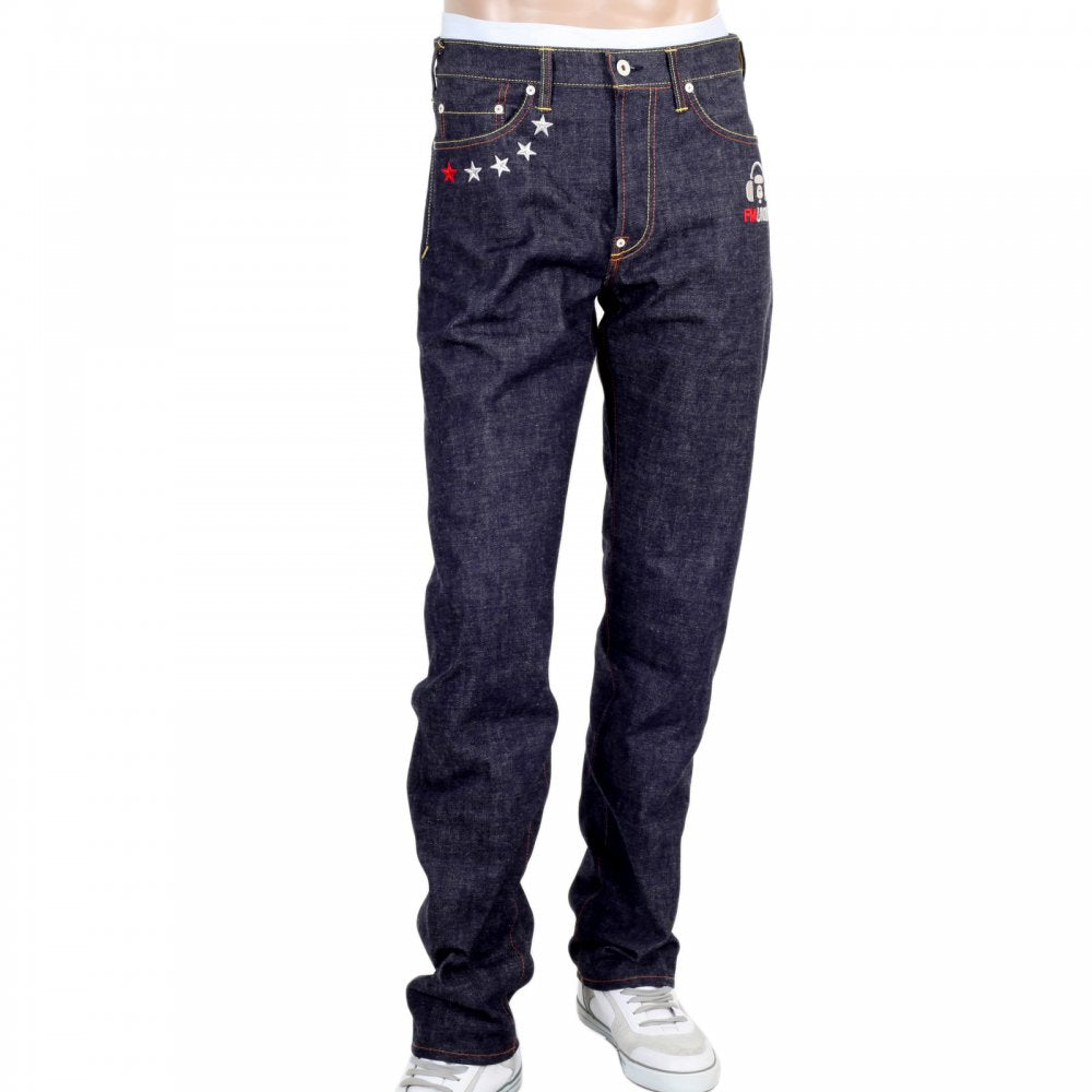 4A Version 1 Regular Classic Slim Model Indigo Raw Japanese Selvedge Embroidered Denim jeans