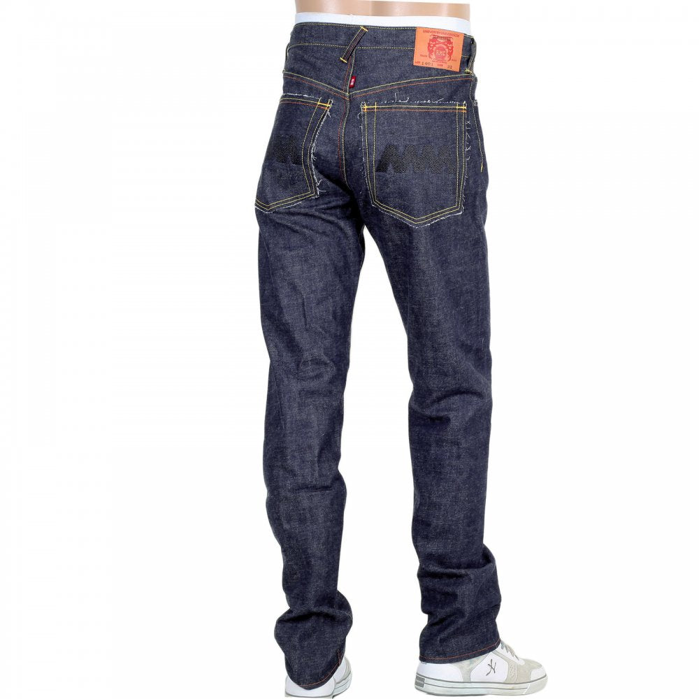 4A Version 1 Regular Classic Slim Model Selvedge Raw Denim Jeans with Black Embroidery