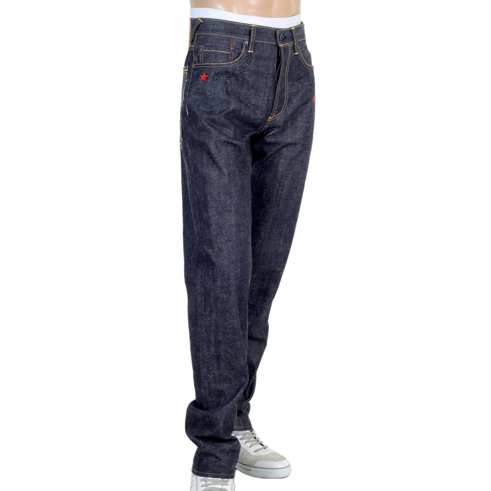 4A Version 1 Regular Classic Slim Model Selvedge Raw Denim Jeans with Black Embroidery