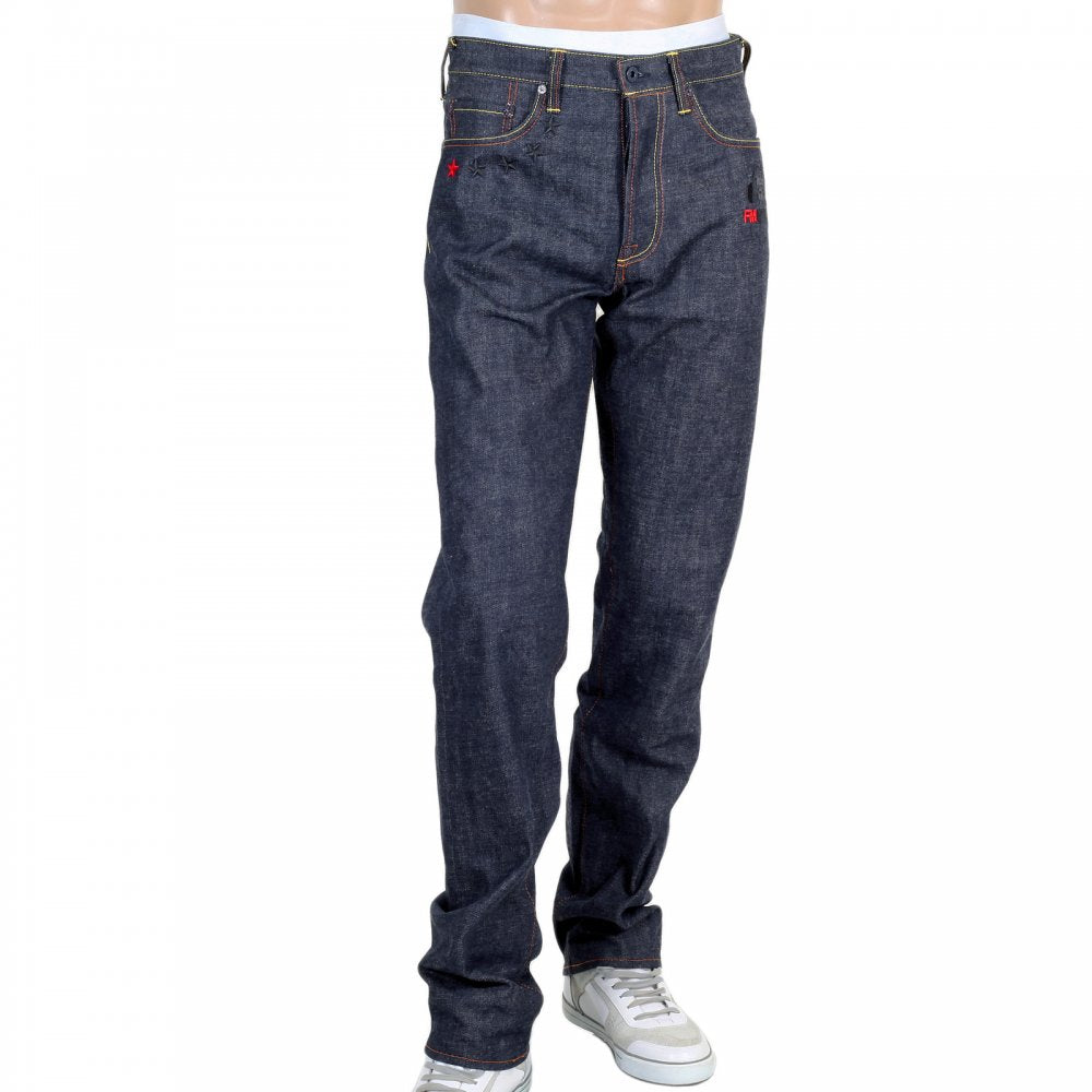 4A Version 1 Regular Classic Slim Model Selvedge Raw Denim Jeans with Black Embroidery