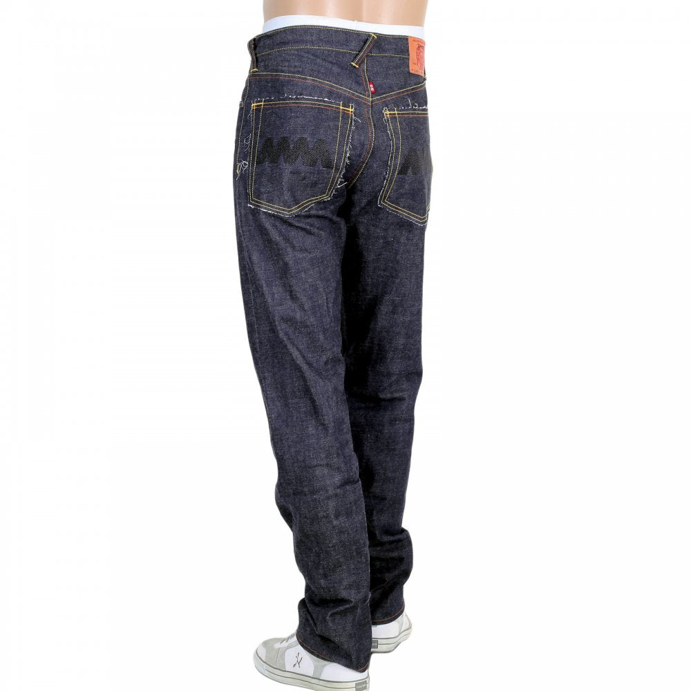 4A Version 1 Regular Classic Slim Model Selvedge Raw Denim Jeans with Black Embroidery