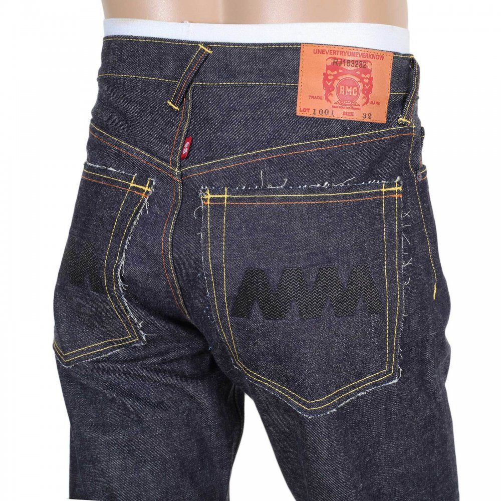 4A Version 1 Regular Classic Slim Model Selvedge Raw Denim Jeans with Black Embroidery