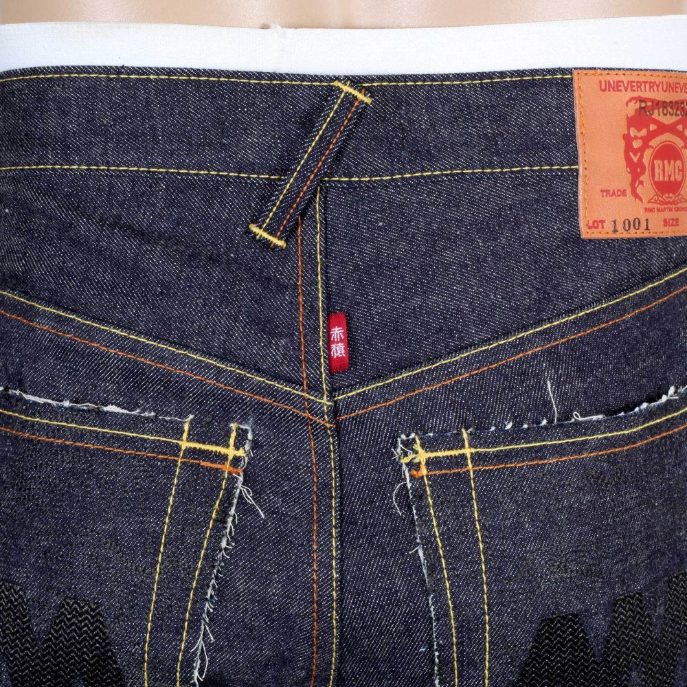 4A Version 1 Regular Classic Slim Model Selvedge Raw Denim Jeans with Black Embroidery