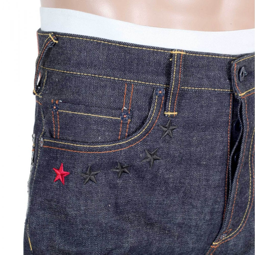 4A Version 1 Regular Classic Slim Model Selvedge Raw Denim Jeans with Black Embroidery