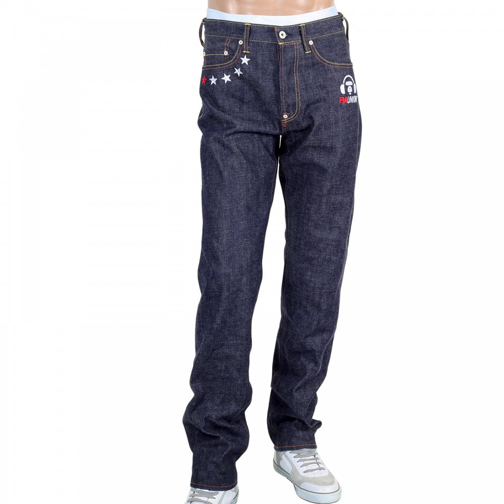 4A Version 1 White Embroidered Indigo Japanese Selvedge Denim Jeans with White Embroidery