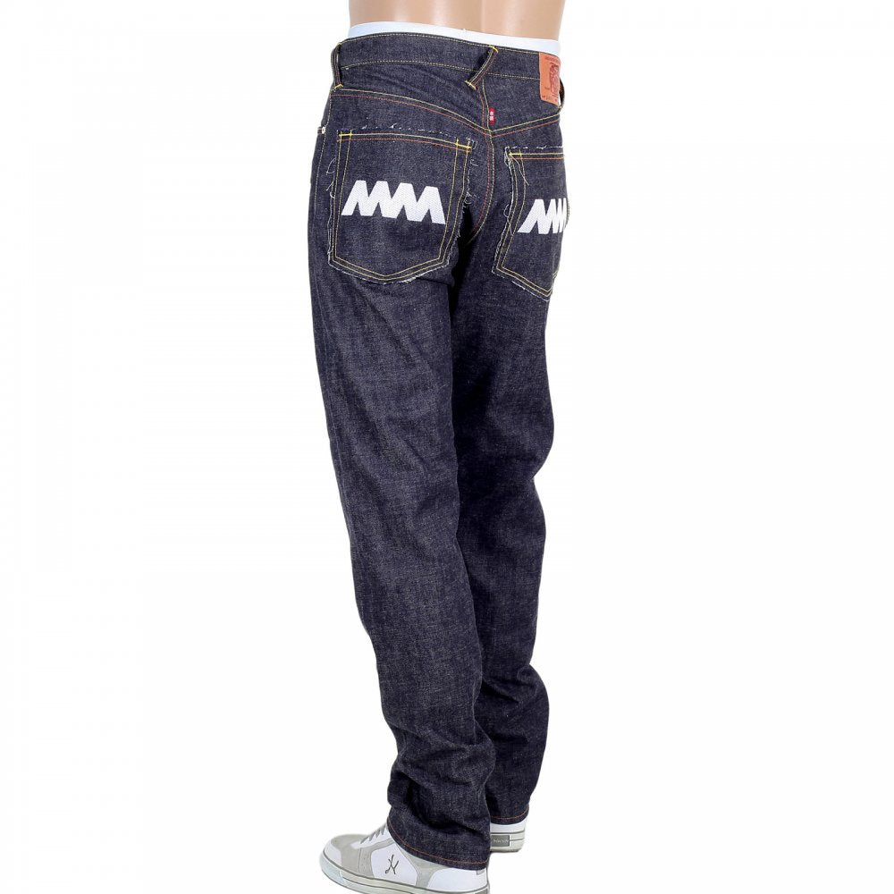 4A Version 1 White Embroidered Indigo Japanese Selvedge Denim Jeans with White Embroidery