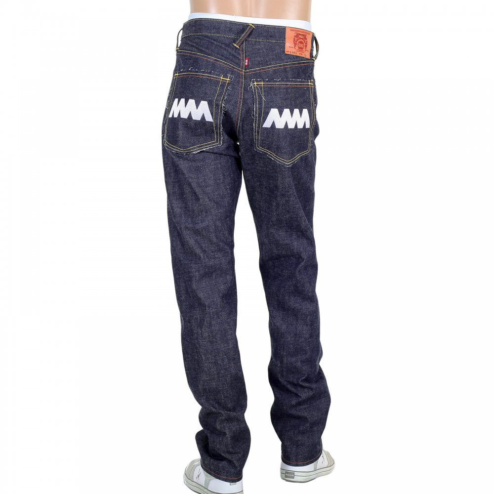4A Version 1 White Embroidered Indigo Japanese Selvedge Denim Jeans with White Embroidery