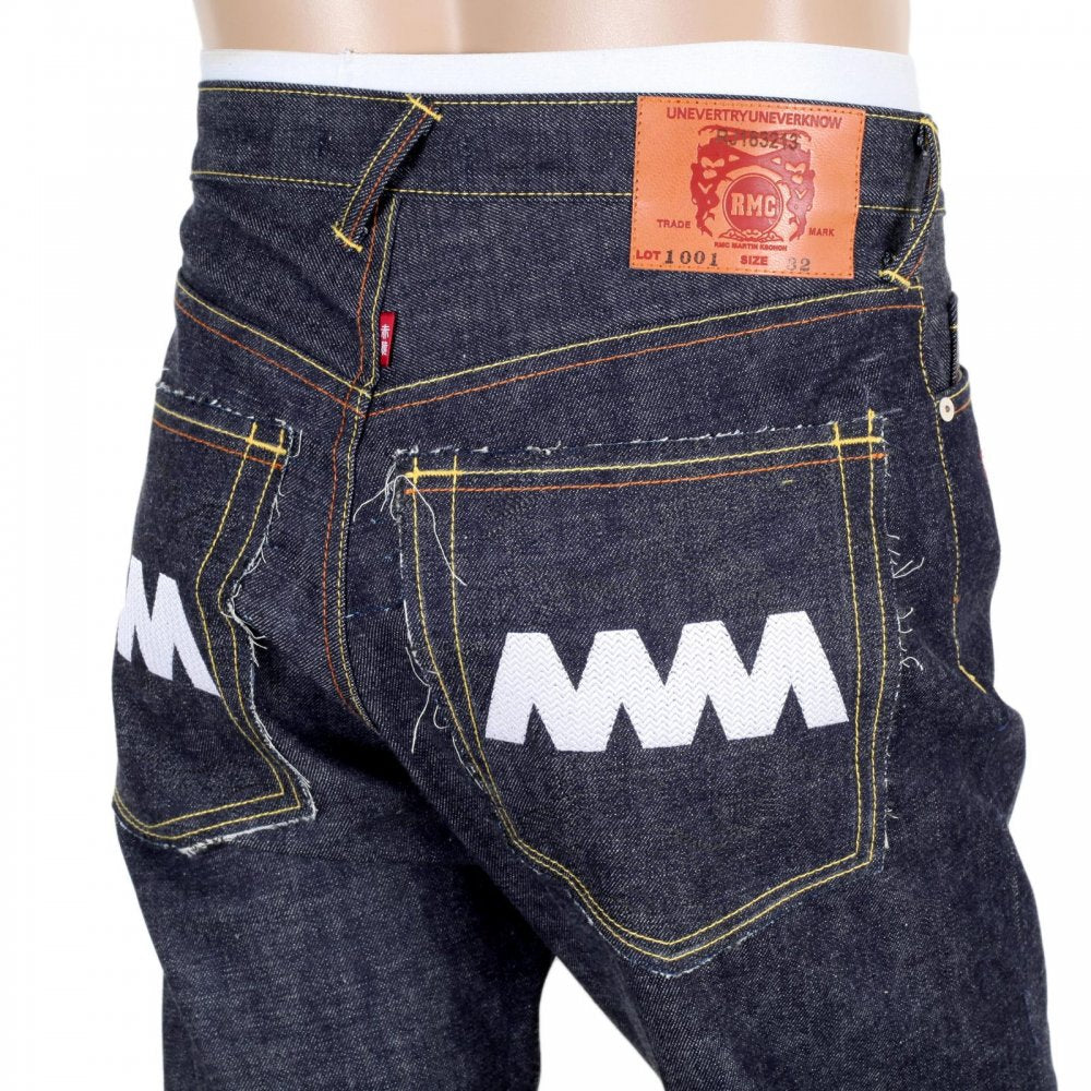 4A Version 1 White Embroidered Indigo Japanese Selvedge Denim Jeans with White Embroidery
