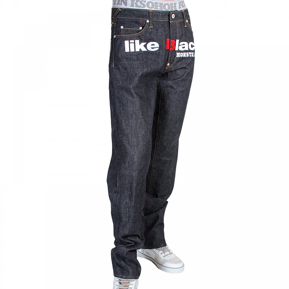 Genuine Super Exclusive Slim Indigo Raw Selvedge Denim Jeans with Embroidered Like Black Monsterider FM Union