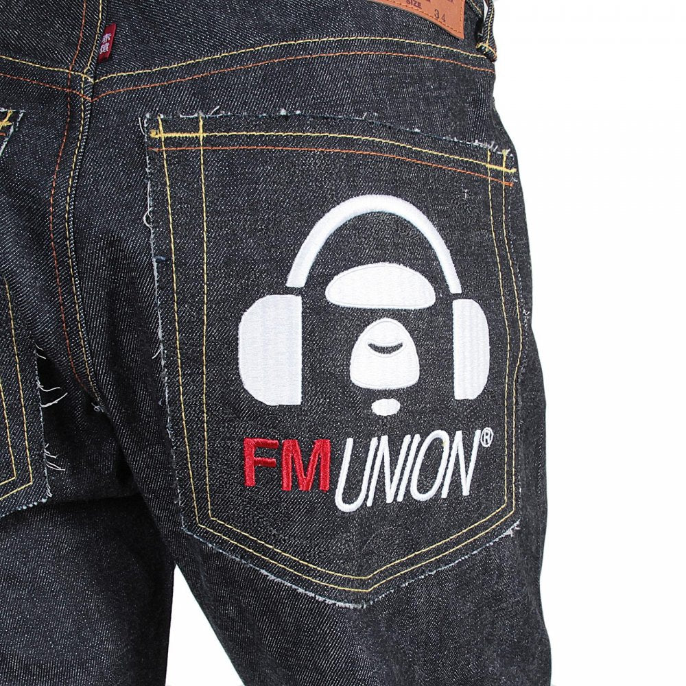 Genuine Super Exclusive Slim Indigo Raw Selvedge Denim Jeans with Embroidered Like Black Monsterider FM Union