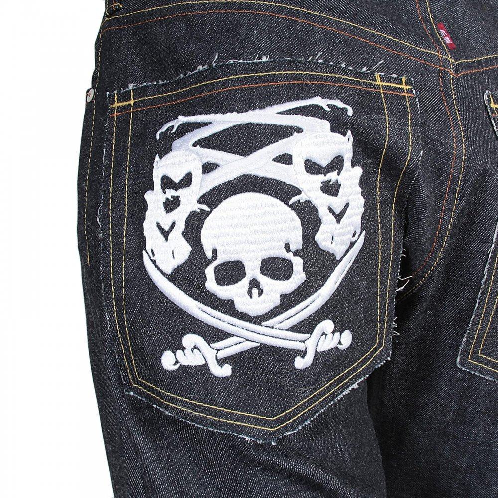 Genuine Super Exclusive Slim Indigo Raw Selvedge Denim Jeans with Embroidered Like Black Monsterider FM Union