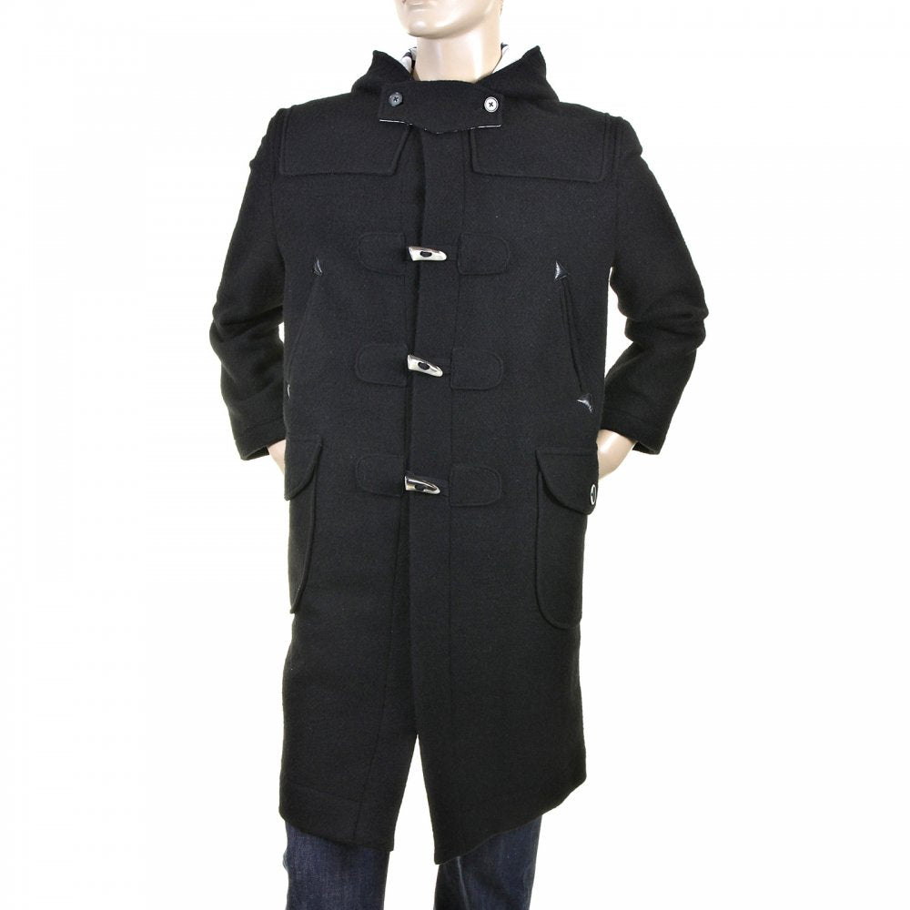 Mens 100% Wool Regular Fit Fisherman Duffle Coat in Black