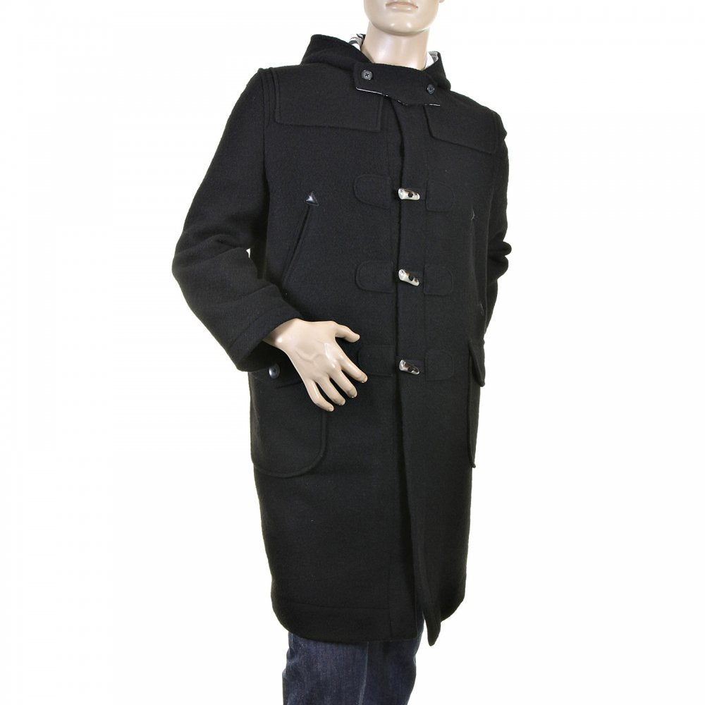 Mens 100% Wool Regular Fit Fisherman Duffle Coat in Black