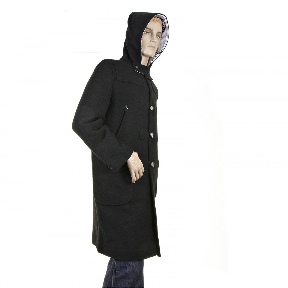 Mens 100% Wool Regular Fit Fisherman Duffle Coat in Black