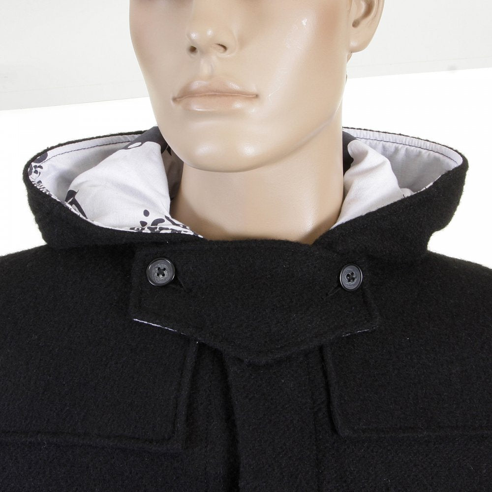 Mens 100% Wool Regular Fit Fisherman Duffle Coat in Black