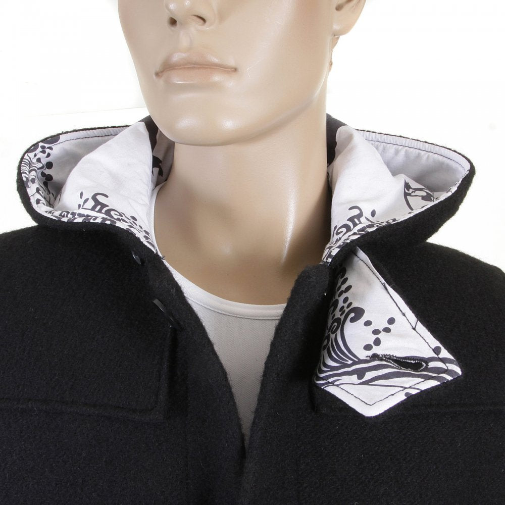 Mens 100% Wool Regular Fit Fisherman Duffle Coat in Black