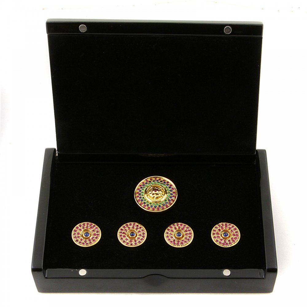 Custom Made Ruby and Blue Sapphire 5 Button Set