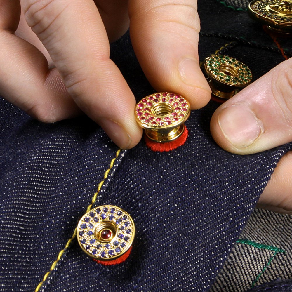 Custom Made Ruby and Blue Sapphire 5 Button Set