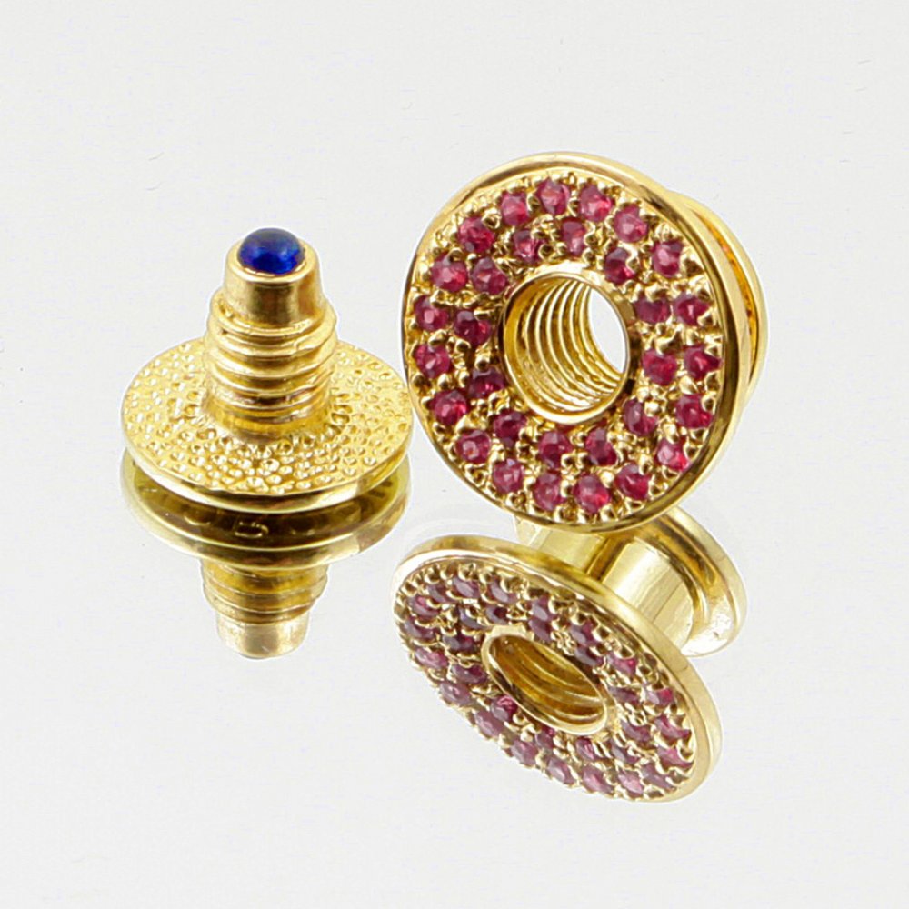 Custom Made Ruby and Blue Sapphire 5 Button Set