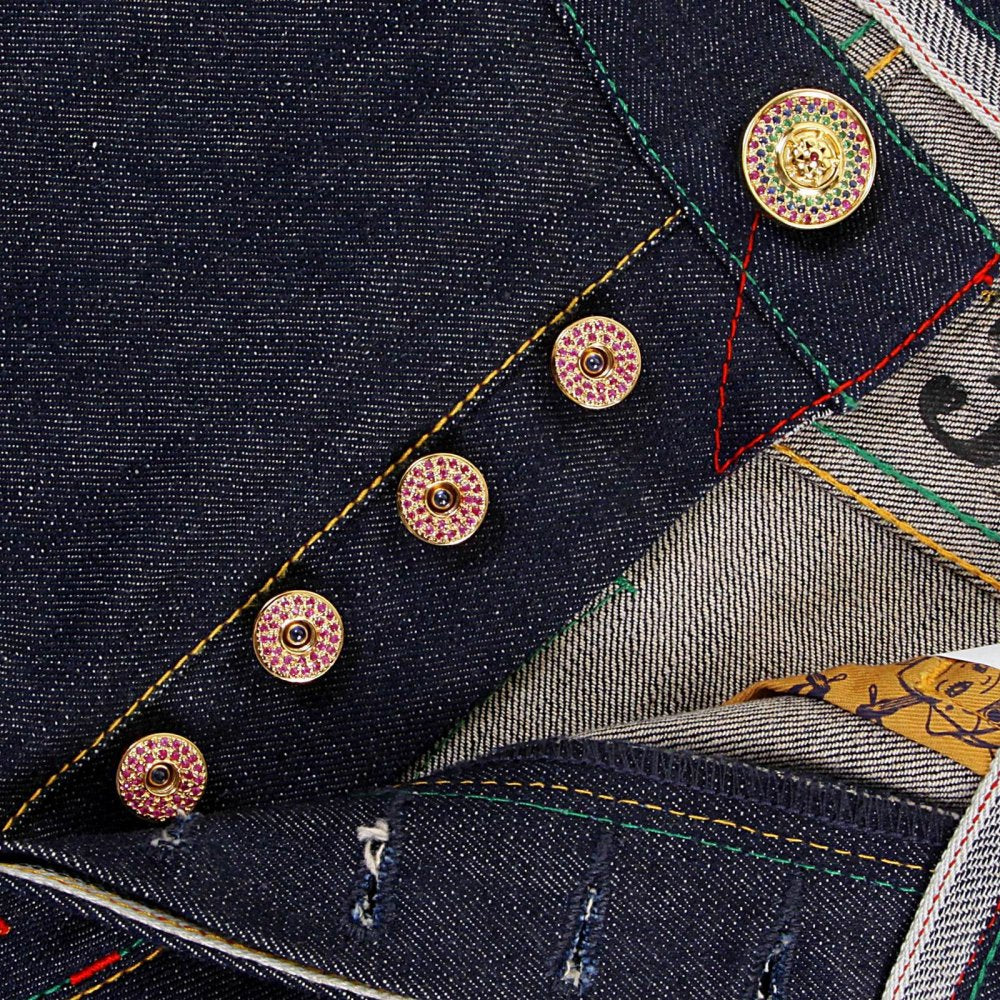 Custom Made Ruby and Blue Sapphire 5 Button Set