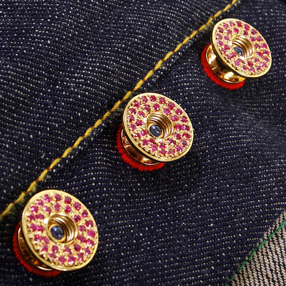 Custom Made Ruby and Blue Sapphire 5 Button Set