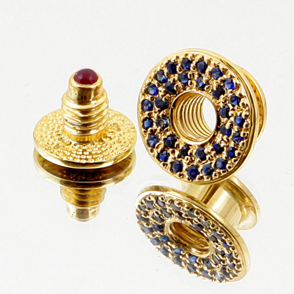 Mens Custom Made Blue Sapphire and Ruby 5 Button Set